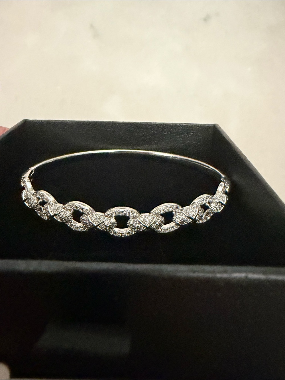Pavé Link Bangle Bracelet - Silver
